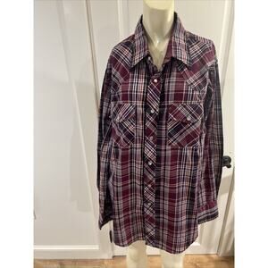 Vintage Outlaw Western Wear Pearl Snap Shirt Men's Large Red Purple Long Sleeve